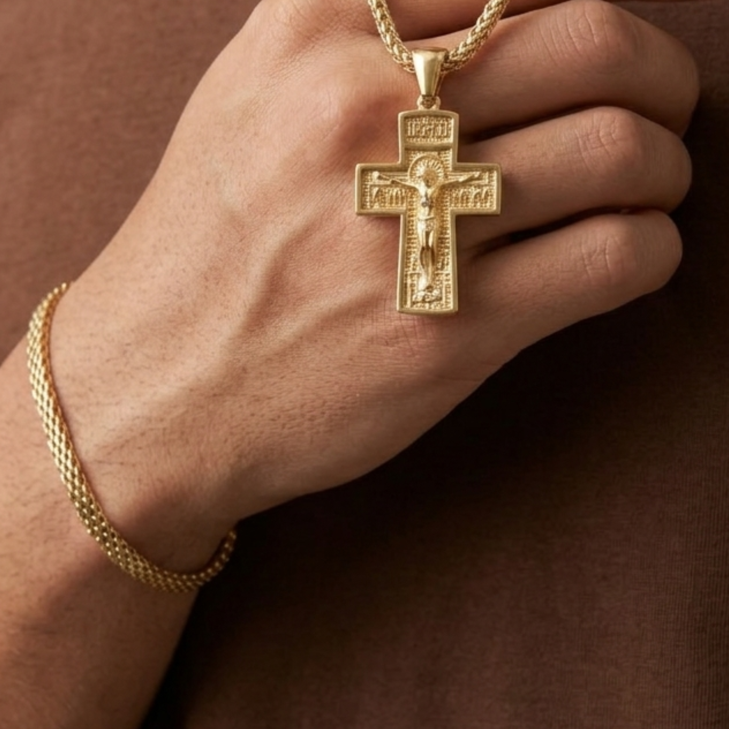 Combo Cadena Chinesca + Dije Cruz Cristo Relieve