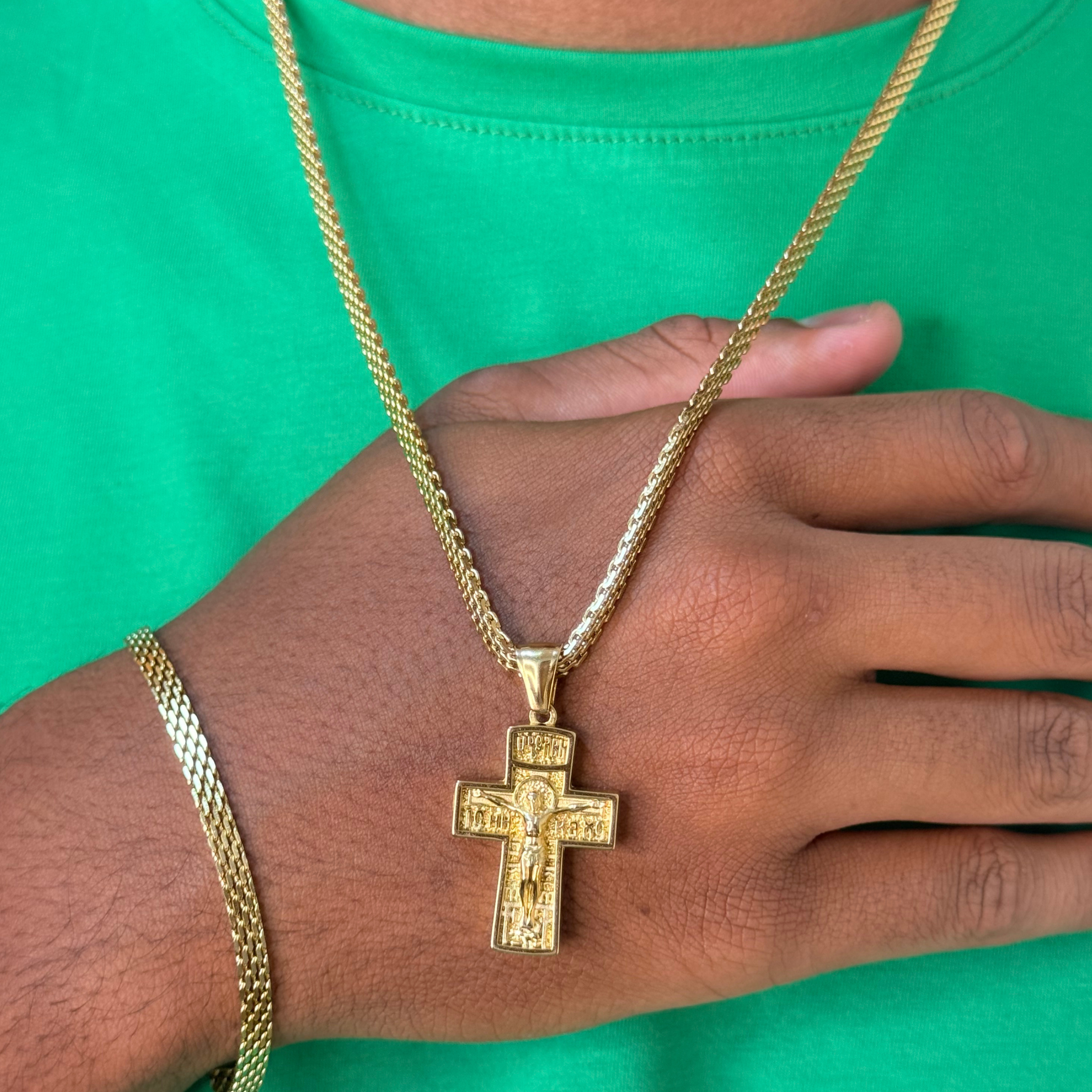 Combo Cadena Chinesca + Dije Cruz Cristo Relieve